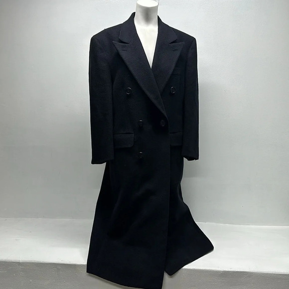 Burberry Trench Coat Cashmere Wool Blend Button Down Navy Blue Vintage Large * - Picture 3 of 14